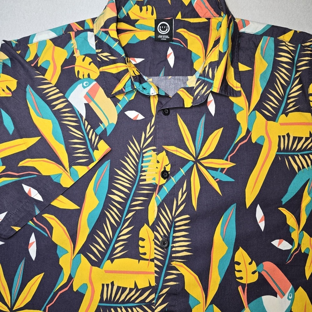 Neff Men's Large Hawaiian Shirt Toucan Tropical Bird Leaf Print Retro Surf Skate